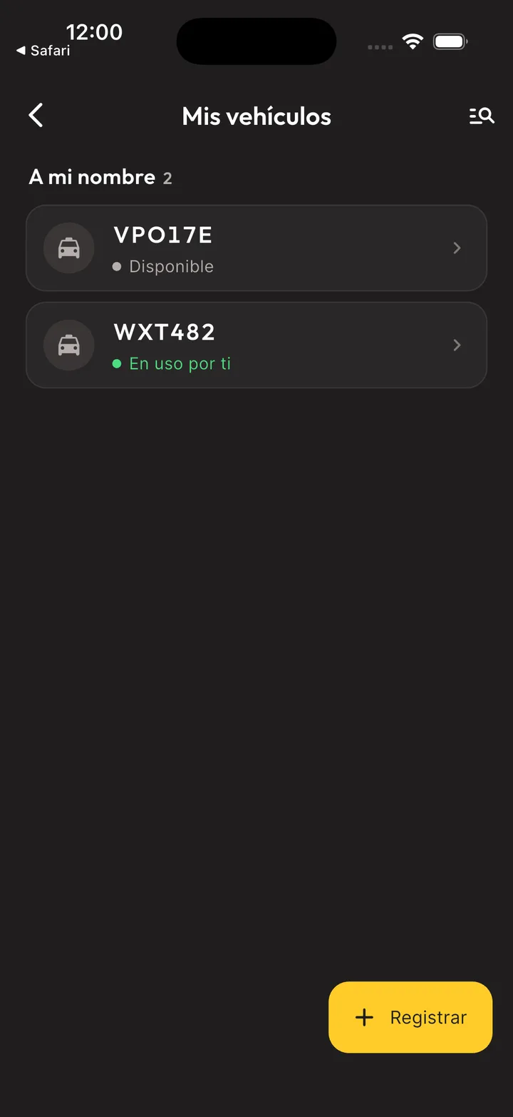 Mis vehículos en la app del Whatxista: sus taxis y cuál está usando